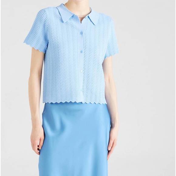 NEW SUNCOO giblis crochet knit short sleeve top in light blue - Picture 1 of 4